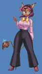 2025 absurd_res anthro big_breasts blue_eyes bottomwear bow_tie breasts brown_body brown_fur cazar_(ratchet_and_clank) cellphone clothing ear_tuft electronics eyebrows eyelashes eyewear female fur glasses hair headgear headkerchief headwear hi_res jamoart kerchief mammal pants phone ratchet_and_clank round_glasses sasha_phyronix secretary shirt short_hair smartphone solo sony_corporation sony_interactive_entertainment striped_body striped_fur stripes tail tail_tuft topwear tuft