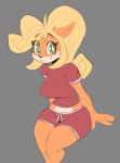  activision anthro bandicoot big_breasts breasts coco_bandicoot cooliehigh crash_bandicoot_(series) female green_eyes hair hi_res long_hair mammal marsupial midriff sitting smile solo thick_thighs video_games wide_hips workout_clothing 
