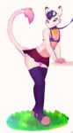  absurd_res anthro bottomwear bra bulge clothing collar dragon fur furred_dragon girly hi_res horn leash legwear male name_tag panties pink_body pink_fur raised_tail sae(oc) skirt solo underwear uvfox white_body white_fur 