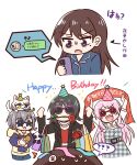  4girls animalization bag bang_dream! bang_dream!_it&#039;s_mygo!!!!! black_choker black_hair black_jacket blue_hoodie blue_shirt blue_shorts blush brown_hair cat cellphone chihaya_anon choker commentary dress fang flower grey_dress grey_hair happy_birthday highres holding holding_party_popper holding_phone hood hood_down hoodie jacket jx2_(jennyiq) kaname_raana long_hair long_sleeves medium_hair mole mole_under_eye mouth_hold multiple_girls open_mouth party_popper phone pinafore_dress pink_hair plaid_clothes plaid_dress purple_eyes raana_the_cat red_flower red_rose red_shirt rose shiina_taki shirt shopping_bag short_hair shorts simple_background sleeveless sleeveless_dress smartphone star-shaped_eyewear star_(symbol) sunglasses takamatsu_tomori teeth translation_request upper_teeth_only white_background yahata_umiri 