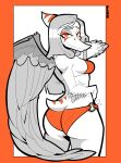 2025 absurd_res anthro bikini biped bone_frill breasts butt character_name clothed clothed_anthro clothed_female clothing elbow_feathers eyebrows fang_(gvh) feathered_wings feathers female frill_(anatomy) goodbye_volcano_high grey_body grey_feathers grey_hair hair happy head_turned hi_res long_hair looking_at_viewer markings medium_breasts non-mammal_breasts orange_bikini orange_body orange_clothing orange_eyes orange_swimwear orange_theme portrait pose prehistoric_species pterodactylus pterosaur raised_inner_eyebrows reptile restricted_palette scalie shaded short_tail smile solo standing striped_markings stripes swimwear tail text three-quarter_portrait two-piece_swimsuit unlimited-edge white_body wings