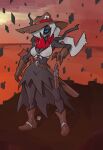  2025 3_fingers absurd_res ace_of_spades anthro anthrofied belt black_body black_bottomwear black_clothing black_skirt blue_eyes blue_sclera boots bottomwear breasts bullet card card_in_hat claws clenched_teeth clothed clothing cowboy_boots cowboy_hat cowboy_outfit cowgirl_outfit darkrai digital_drawing_(artwork) digital_media_(artwork) female finger_claws fingers footwear generation_4_pokemon gloves gun hair handgun handwear hat headgear headwear hi_res holster holstered_revolver legendary_pokemon long_hair looking_aside nintendo one_eye_obstructed playing_card pokemon pokemon_(species) pokemorph ponytail pseudo_clothing ranged_weapon reaching_for_weapon red_body revolver rifle sharp_teeth shirt shoes skirt snoutless solo spurs standing teeth tied_shirt topwear twilight twilight_realm weapon white_clothing white_hair white_topwear 