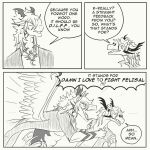  1:1 aetherioux_(nuree_art) angry anthro asian_mythology black_and_white clothing comic comic_panel costume dialogue dragon east_asian_mythology eastern_dragon english_text felisal_(nuree_art) female group happy humor line_art looking_each_other male marchy_(nuree_art) monochrome mythology nuree_art scalie screaming sketch smile speech_bubble text trio western_dragon 