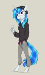 2019 5_fingers anthro anthrofied blue_hair blue_tail clothing digital_media_(artwork) ear_piercing ear_ring equid equine eyebrow_piercing facial_piercing female fingers friendship_is_magic gesture hair hasbro hat headgear headwear hi_res hoodie horn long_hair looking_up mammal my_little_pony peace_symbol piercing pink_eyes ring_piercing simple_background sinrar smile solo standing tongue tongue_out tongue_piercing topwear unicorn unicorn_horn v_sign vinyl_scratch_(mlp) white_body 