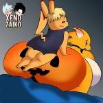  ambiguous_gender anthro big_breasts big_butt blake_(xenozaiko) blonde_hair breasts butt cape clothing duo felid female food fruit generation_1_pokemon hair halloween hi_res holidays huge_breasts huge_butt male male/female mammal mouse murid murine nintendo pantherine parfait_(plaga) pikachu plant pokemon pokemon_(species) pumpkin rodent tiger video_games xenozaiko yellow_body 