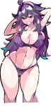  1girl @_@ absurdres alternate_breast_size breasts enpe hairband hex_maniac_(pokemon) highres large_breasts lingerie messy_hair pokemon pokemon_(game) pokemon_xy purple_hairband simple_background solo underwear white_background 