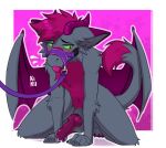 2025 absurd_res all_fours anthro arm_tuft balls blep blush blush_lines bodily_fluids chest_tuft claws digital_media_(artwork) dragon dripping ear_markings elbow_tuft erection facial_markings facial_tuft feet fenneckiro flustered fur furred_dragon furred_scalie genital_fluids genitals green_eyes green_sclera grey_body hair head_markings hi_res hindpaw horn knot leaking_precum leaning leaning_forward leash looking_down male markings membrane_(anatomy) membranous_wings mouth_closed muzzle_(object) muzzled mythological_creature mythological_scalie mythology pawpads paws penis pink_body pink_fur pivoted_ears precum precum_drip pupils purple_leash scalie simple_background slit_pupils snout snout_markings solo spread_legs spreading tail toe_claws tongue tongue_out torrin_the_dragon tuft wings