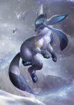  absurd_res ambiguous_gender black_lips blue_body blue_eyes blue_fur dragolisco eeveelution feral fur generation_1_pokemon generation_4_pokemon glaceon group hi_res lips midair mountain nintendo outside pokemon pokemon_(species) realistic_feral sky snow solo_focus tail trio venomoth whiskers wings 