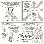  1:1 aetherioux_(nuree_art) annoyed anthro asian_mythology black_and_white clothing comic comic_panel costume dialogue dragon east_asian_mythology eastern_dragon english_text felisal_(nuree_art) female group happy humor line_art looking_each_other male marchy_(nuree_art) mature_male monochrome mythology nuree_art scalie sketch speech_bubble text trio western_dragon 