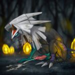 2024 anal_fluids anal_juice_drip blue_eyes blurred_background bodily_fluids cavity_storage crouching cum cum_on_ground cum_pool cumshot detailed_background drooling egg egg_insertion ejaculation erection eye_roll feral generation_7_pokemon genital_fluids genitals glowing glowing_body glowing_egg heel_claw holding_penis legendary_pokemon long_neck long_penis looking_pleasured male male_feral masturbation metal_head nintendo open_mouth orgasm_face penile penile_masturbation penis pokemon pokemon_(species) saliva semi-anthro side_view silvally solo sweat tapering_penis tohjoma translucent translucent_body yellow_glow