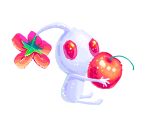  cherry colored_skin creature creature_focus flower food fruit holding holding_food holding_fruit looking_ahead no_humans no_mouth oversized_food oversized_object pikmin_(creature) pikmin_(series) pink_flower red_eyes simple_background sitting solid_circle_eyes solo white_background white_pikmin white_skin yu_pikmin 