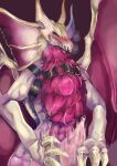 2022 absurd_res anthro capcom censored chest_tuft claws elder_dragon erection frill_(anatomy) frilly fur genitals hair hi_res horn looking_at_viewer male malzeno membrane_(anatomy) membranous_frill membranous_wings monster_hunter multicolored_body nude o1_ichi penis pixelated purple_hair red_eyes scales solo teeth tuft white_body wings