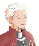  1boy archer_(fate) closed_eyes commentary dark-skinned_male dark_skin fate/stay_night fate_(series) kkk_irino male_focus open_mouth portrait profile smile solo white_hair widow&#039;s_peak 