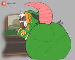 2025 american_opossum anthro atlyss bent_over big_butt black_ears black_nose butt caliginous clothing digital_media_(artwork) eyelashes facial_markings fangs female female_anthro fur green_clothing green_robe grey_hands grey_markings hair head_markings hi_res hooded_robe mammal markings marsupial mask_(marking) open_mouth patreon patreon_logo pink_tail pink_tongue robe sally_(atlyss) solo tail teeth thick_thighs tongue white_body white_eyes white_fur white_hair wide_hipped_anthro wide_hipped_female wide_hips