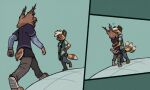 african_wild_dog anthro anthro_on_anthro canid canine cheek_tuft digital_drawing_(artwork) digital_media_(artwork) dipstick_ears dipstick_tail ear_markings ear_tuft facial_tuft felid feline fur head_tuft kissing lynx male male/male mammal marc_(theblueberrycarrots) markings milo_(juantriforce) multicolored_ears tail tail_markings tail_motion tailwag theblueberrycarrots tuft two_panel_image walking