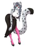 absurd_res anthro aze_(shadowaze) black_bottomwear black_clothing black_footwear black_skirt bottomwear braided_hair braided_ponytail breasts calxifyed clothing crown felid feline female flats_(shoes) footwear fur hair headgear heart_decoration heterochromia hi_res holding_breast legwear looking_at_viewer mammal markings pantherine pantyhose pink_clothing pink_footwear pink_pantyhose ponytail royalty shoes skirt snow_leopard solo spots spotted_body spotted_fur spotted_markings spotted_tail tail tail_markings tiara topwear translucent translucent_clothing tube_top
