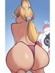  1girl ? ?? alice_thymefield animal_ears ass back bikini bikini_bottom_only blonde_hair from_behind huge_ass long_hair looking_at_viewer looking_back purple_bikini samma9 swimsuit topless_female wide_hips yellow_eyes zenless_zone_zero 