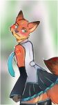  anthro bottomwear canid canine clothed clothing crossdressing disney dojerodesigns fox hatsune_miku hi_res male mammal nick_wilde skirt solo thighs vocaloid zootopia 
