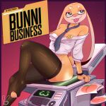 2023 anthro bottomless bottomless_anthro bottomless_female bunnysinfull butt butt_squish clothed clothing cover cover_art cover_page female lagomorph legwear long_ears mammal naught_joe office_clothing office_lady pasties photocopying_butt piercing scut_tail short_tail sitting solo squish stockings tail thick_thighs tongue tongue_out tongue_piercing tongue_stud wide_hips