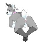  anthro antlers anus average_shape balls belly butt cervid delta_(deltadeer8) fur genitals grey_body grey_fur hi_res horn kneeling male male/male mammal paws penis pink_anus presenting presenting_hindquarters scarf scut_tail short_tail showing_paws solo tungstenmagnet white_belly white_body white_fur white_tail 