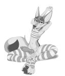 absurd_res black_and_white canid canine canis clothing domestic_dog genitals hi_res knot knotted_penis legwear mammal monochrome pattern_clothing pattern_legwear penis sketch stretching striped_clothing striped_legwear stripes
