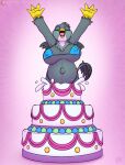  anthro avian beak belly big_belly big_breasts bikini birthday_cake bouncing_breasts breasts cake clothed clothing dessert digital_media_(artwork) drxii feathered_wings feathers female food food_fetish food_play friendship_is_magic fur gabby_(mlp) gryphon hasbro hi_res huge_breasts in_food mammal my_little_pony mythological_avian mythology navel nipple_outline non-mammal_breasts open_mouth pop_out_cake pregnant smile solo swimwear wings 