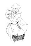  2022 ambiguous_gender anthro anthro_female bra buckteeth cervid clothed clothing deltarune duo ear_piercing eye_contact female freckles hair hand_on_hip hi_res horn human humanoid_male kris_(deltarune) legwear long_hair looking_at_another mammal monochrome no_underwear noelle_holiday piercing pubic_mound scarf short_hair sketch standing teeth thigh_highs undertale_(series) underwear v-olk video_games 