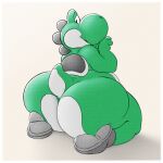  1:1 2022 anthro big_butt boots butt chubby_anthro chubby_male clothing dinosaur footwear green_body green_yoshi hi_res huge_butt kneeling looking_at_viewer looking_back male mario_bros mostly_nude nintendo nude overweight overweight_male raised_tail rear_view reptile scalie shaded shell simple_background simple_shading small_tail smile solo spikes spikes_(anatomy) thick_thighs vetoknox video_games wide_hips yoshi yoshi_(character) 