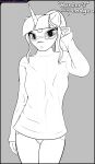 absurd_res adjusting_glasses anthro bottomwear clothing denim denim_bottomwear denim_clothing equid equine eyewear female friendship_is_magic glasses hasbro hi_res horn horse jeans killerqueen1911 line_art looking_at_viewer mammal my_little_pony mythological_creature mythological_equine mythology pants pony solo sweater topwear twilight_sparkle_(mlp) unfinished unicorn wearing_glasses 