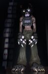 3d_(artwork) 5_toes absurd_res ambiguous_gender anthro barefoot bear bear_costume big_feet black_bear claws clothing costume digital_media_(artwork) feet glowing glowing_eyes hi_res humanoid iglooder larger_ambiguous mammal muscular patina_(iglooder) simple_background size_difference slim solo toe_claws toes ursine
