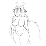  2022 big_breasts breasts deltarune female freckles hair hands_behind_back horn long_hair monochrome noelle_holiday nude pubic_mound simple_background sketch solo standing undertale_(series) v-olk video_games white_background wide_hips 