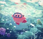  air_bubble blue_eyes bubble colored_skin diving_mask glunk_(kirby) goggles gordo highres holding_breath kirby kirby_(series) no_humans pink_skin rock slushy_(kirby) solo squishy_(kirby) submerged suyasuyabi swimming underwater 