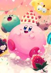  absurdres ball blush cake candy closed_eyes copy_ability cream cream_on_face eating flag food food_on_face fruit happy highres kirby kirby&#039;s_dream_buffet kirby_(series) lollipop open_mouth sparkle strawberry suyasuyabi tongue whipped_cream 