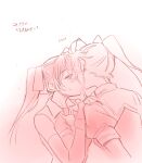  2girls animal_ears assault_lily blush cat_ears commentary_request covered_eyes cropped_torso earrings elbow_gloves face-to-face fake_animal_ears fingerless_gloves gloves gradient_background half-closed_eyes hand_on_another's_shoulder hand_up high_ponytail hishida_haru jewelry kiss kondou_misaka looking_at_another monochrome multiple_girls necktie odaiba_girls_high_school_uniform pink_theme ponytail puffy_short_sleeves puffy_sleeves santouka school_uniform shirt short_sleeves sleeveless sleeveless_shirt stud_earrings sweatdrop translation_request twintails two-tone_background upper_body white_background yuri yurigaoka_girls_academy_school_uniform 