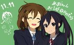  bad_id bad_pixiv_id black_hair brown_eyes brown_hair closed_eyes denchuu happy_birthday hirasawa_yui k-on! long_hair multiple_girls nakano_azusa neck_ribbon raised_eyebrow red_ribbon ribbon school_uniform short_hair twintails 