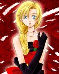  bad_id bad_pixiv_id bianca blonde_hair blue_eyes braid dragon_quest dragon_quest_v dress earrings elbow_gloves flower gloves hair_over_shoulder jewelry long_hair necklace red_flower red_rose rose single_braid solo zuoluoshu_shaxi 