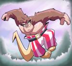 2020 absurd_res activision anthro ape belt big_tail black_eyes bottomwear brown_body brown_fur clothed clothing crash_bandicoot_(series) daveydboi fur gorilla haplorhine hi_res hybrid kangaroo kangaroo_tail looking_at_viewer macropod male mammal marsupial midair muscular muscular_anthro muscular_male pants pecs pose primate rilla_roo simple_background smile solo tail tan_body tan_fur tan_skin topless