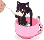  animal_ears black_eyes black_hair cat_ears cup feeding in_container in_cup jinroku k-on! long_hair minigirl nakano_azusa neck_ribbon out_of_frame pov red_ribbon ribbon school_uniform solo_focus spoon twintails 