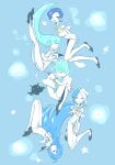  5others alexandrite_(houseki_no_kuni) alternate_costume analogous_colors androgynous aqua_eyes aqua_hair aqua_tongue bare_arms bare_legs benitoite_(houseki_no_kuni) blue_background blue_eyes blue_hair blue_sailor_collar blue_theme blue_tongue cojima colored_skin colored_tongue commentary euclase_(houseki_no_kuni) fetal_position folded full_body hemimorphite_(houseki_no_kuni) heterochromia highres houseki_no_kuni hugging_own_legs jellyfish legs_up loafers long_hair looking_at_viewer multicolored_hair multiple_others neckerchief other_focus phosphophyllite puffy_short_sleeves puffy_sleeves sailor_collar shoes short_hair short_sleeves star_(symbol) two-tone_hair upside-down white_eyes white_hair white_skin yellow_neckerchief 