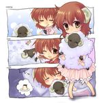  :3 =_= bad_id bad_pixiv_id blush brushing_teeth child closed_eyes copyright_request horns hug juuya sheep sheep_horns sleeping 