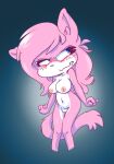 4_fingers aeris_(vg_cats) anthro areola belly big_breasts big_hair big_head blue_eyes blush blush_lines breasts domestic_cat embarrassed fangs felid feline felis female fingers fur genitals hair hi_res inverted_nipples knobbly_knees looking_away mammal multicolored_body multicolored_fur navel nipples nude nude_anthro nude_female obscured_feet pink_areola pink_body pink_fur pink_hair pink_nose pinup pose scott_ramsoomair slightly_chubby slightly_chubby_anthro slightly_chubby_female solo teeth vg_cats vglewds vulva white_belly white_breasts white_mouth white_torso