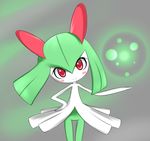  blush_stickers cute hand_on_hip hips kirlia magic pokemon red_eyes simple_background smile 