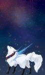  bad_id bad_pixiv_id blue_eyes dog earrings fox handymonsters highres jewelry kurasawa_moko looking_up night night_sky no_humans profile sky standing star_(sky) starry_sky wolf 