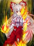  bad_id bad_pixiv_id bamboo bamboo_forest bow fire forest fujiwara_no_mokou hair_bow long_hair nature panties poini_(king-scarlet-dead) red_eyes solo touhou underwear 