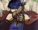  blue_eyes blue_hair cape fire_emblem fire_emblem:_souen_no_kiseki gloves ike male_focus mezashi_(mezasi) solo sword weapon 