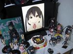  2d_dating birthday black_hair cake figure food hands_on_own_cheeks hands_on_own_face k-on! lonely long_hair monitor nakano_azusa nendoroid photo school_uniform twintails 