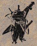 2025 absurd_res amphibian anthro biped bow_(weapon) character_request charcoal_(artwork) clothed clothing dagger digital_drawing_(artwork) digital_media_(artwork) feet frog hdyly hi_res male male_anthro melee_weapon monochrome monotone_background nude plantigrade ranged_weapon scabbard simple_background size_difference sketch smaller_male smile solo standing sword textured_background three-quarter_view toes traditional_media_(artwork) weapon