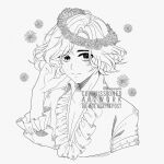  1boy closed_mouth commentary commission cropped_torso english_commentary flower flower_wreath freckles frilled_shirt frills greyscale hand_up head_wreath highres kuraedo lies_of_p looking_at_viewer male_focus monochrome parted_hair pinocchio_(lies_of_p) shirt short_hair simple_background smile solo watermark white_background 