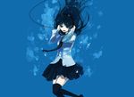  black_hair black_legwear blue blue_eyes bubble floating_hair headband kurasawa_moko necktie original school_uniform solo thighhighs underwater water zettai_ryouiki 