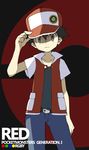  baseball_cap black_hair brown_eyes copyright_name hat highres jacket male_focus pokemon pokemon_(game) pokemon_rgby red_(pokemon) red_(pokemon_rgby) solo souji 